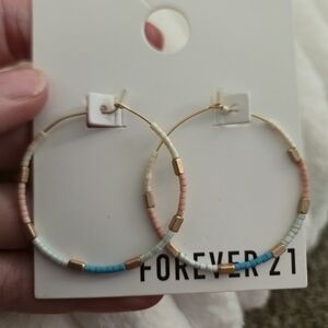 Boho Beaded Earrings, Pastel, Forever 21 Colorblock Beaded Hoop Earrings